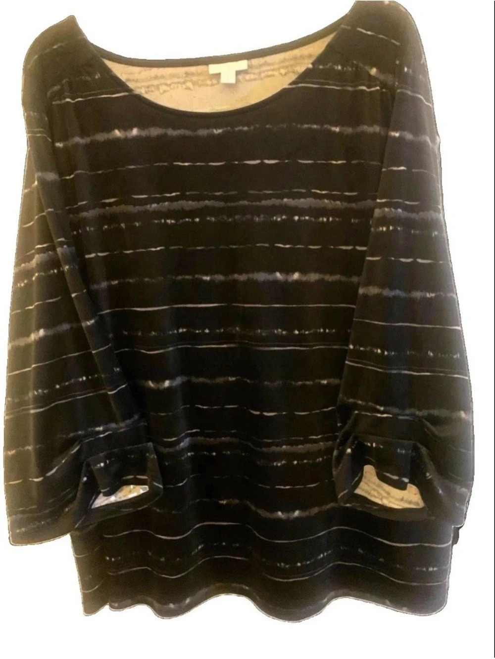 Pure Jill Soft Velvel Striped Black & White 3/4" Sleeves Stretch Tunic Top Sz 2X